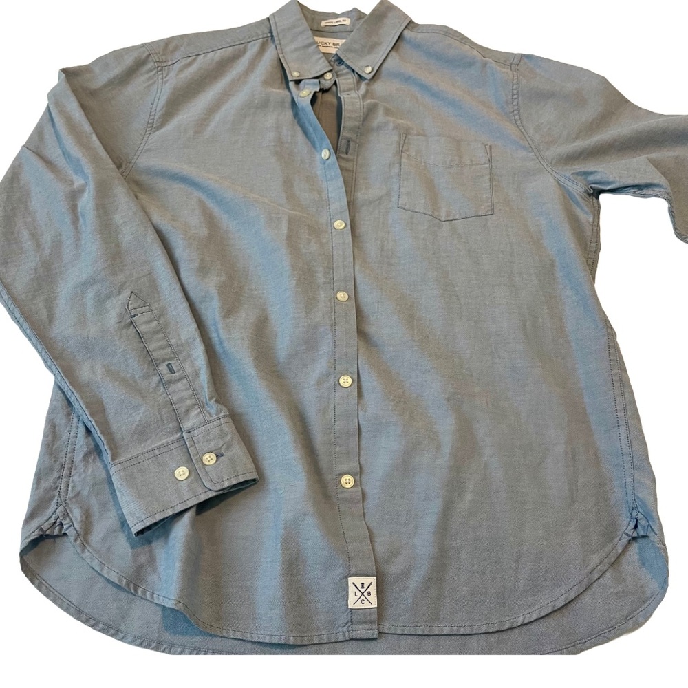 Lucky Brand Light Blue Button Down Shirt Relaxed Fit Mens Large #VintageWash